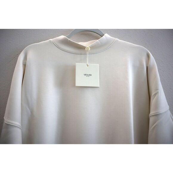 VEILED New York Women's Sz S Ivory Mock Neck Lounge Sweatshirt - Picture 8 of 13